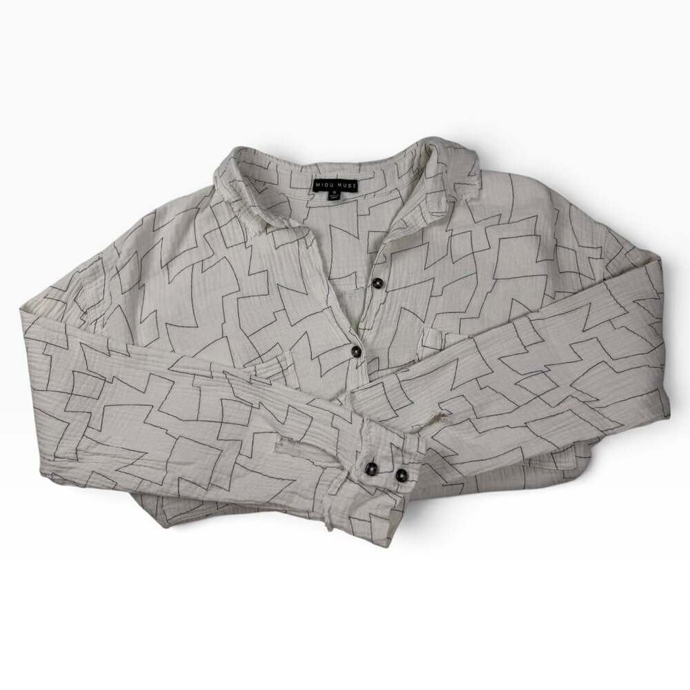 Miou Muse Geometric Print Oversized Gauze Button Up Shirt